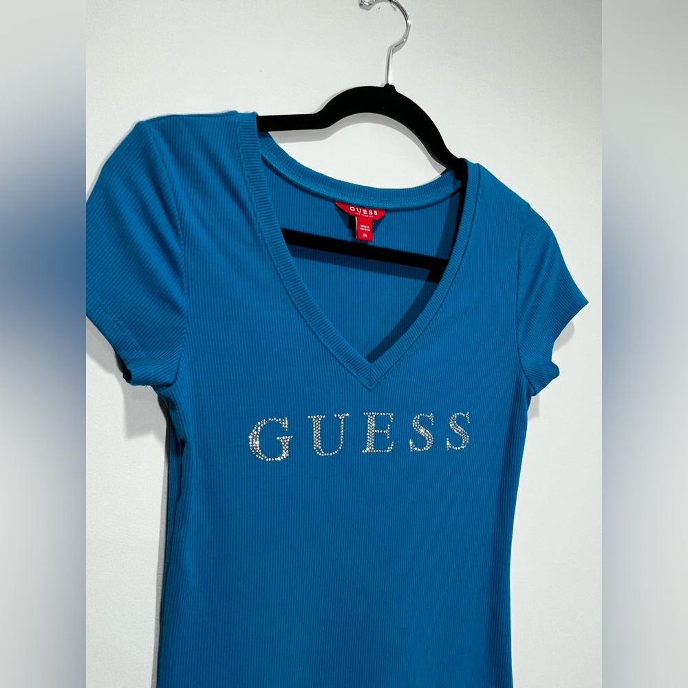 GUESS Teal Short Sleeve V-Neck Top